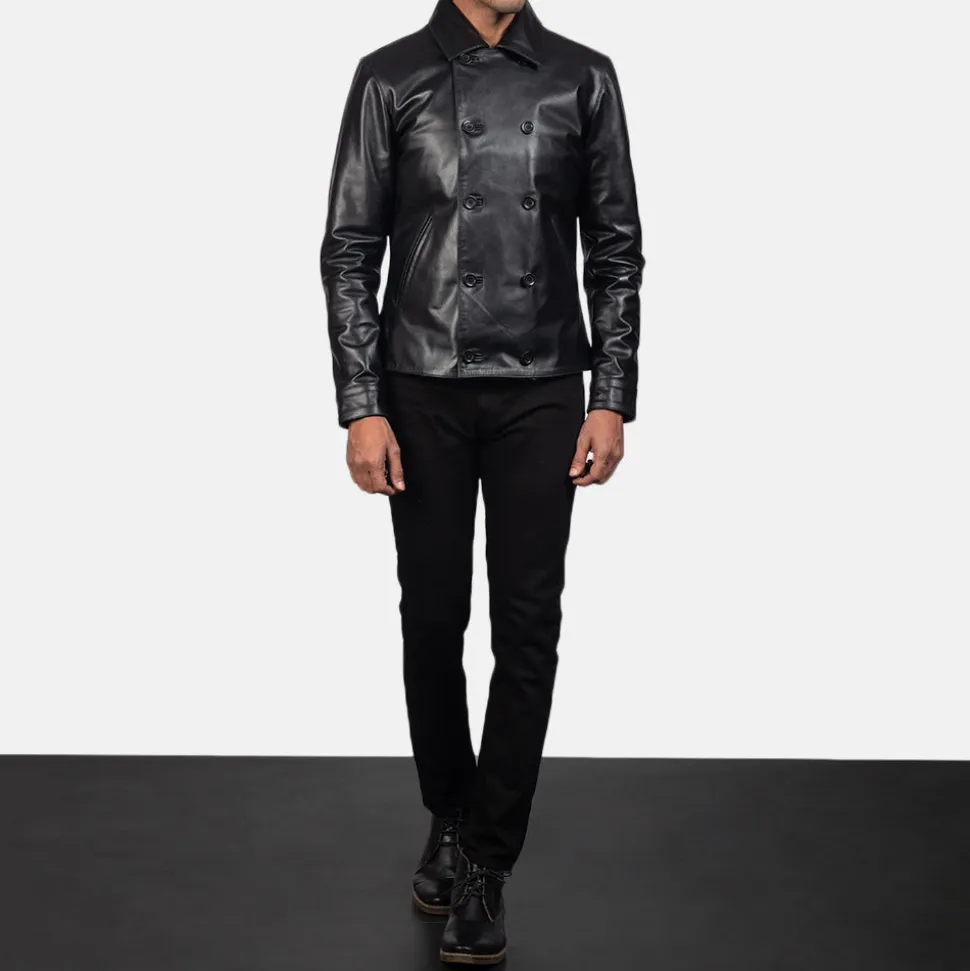 Mod Black Leather Peacoat