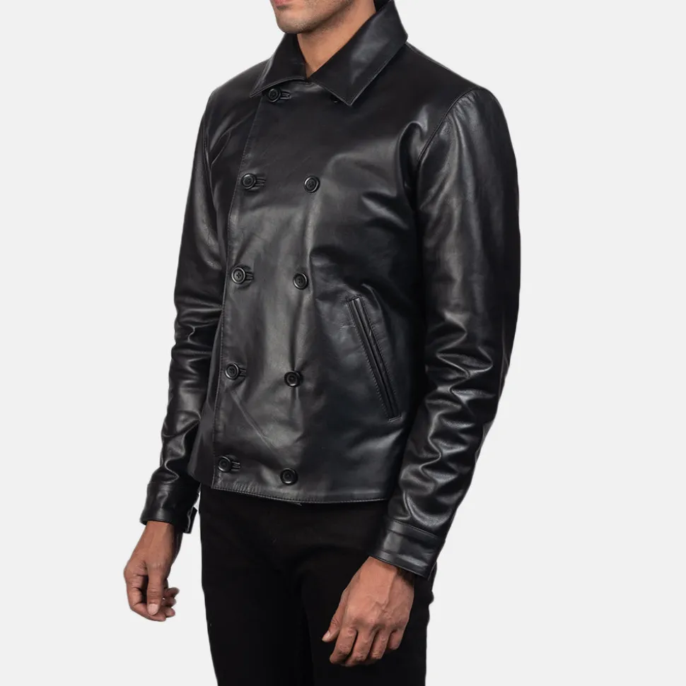 Mod Black Leather Peacoat