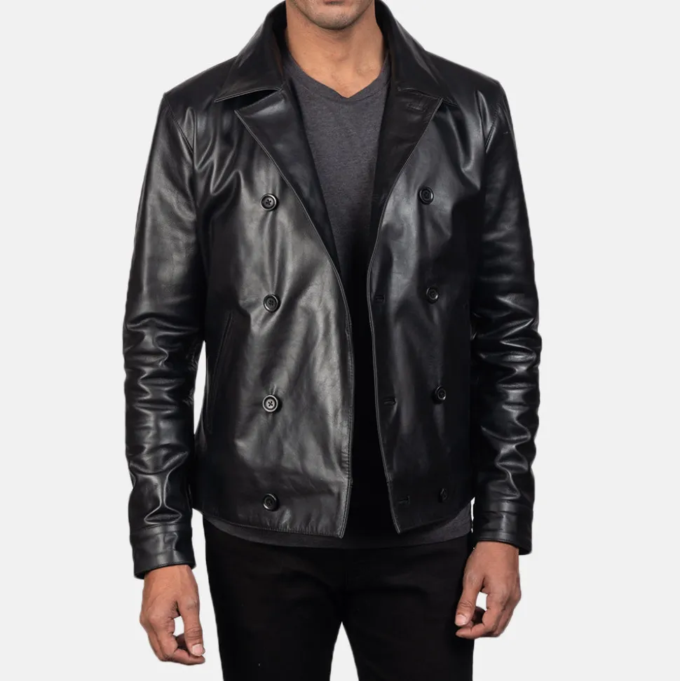 Mod Black Leather Peacoat