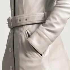 Moonlight Silver Leather Trench Coat