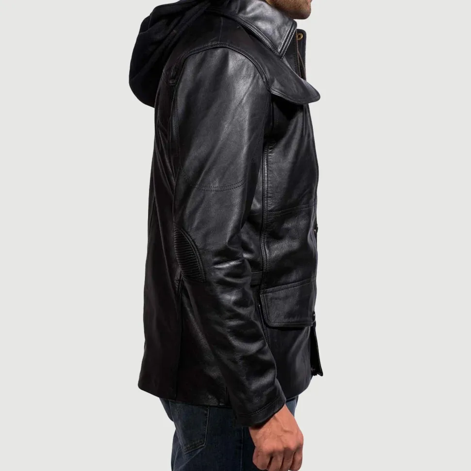 Moulder Hooded Black Leather Jacket