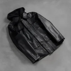 Moulder Hooded Black Leather Jacket
