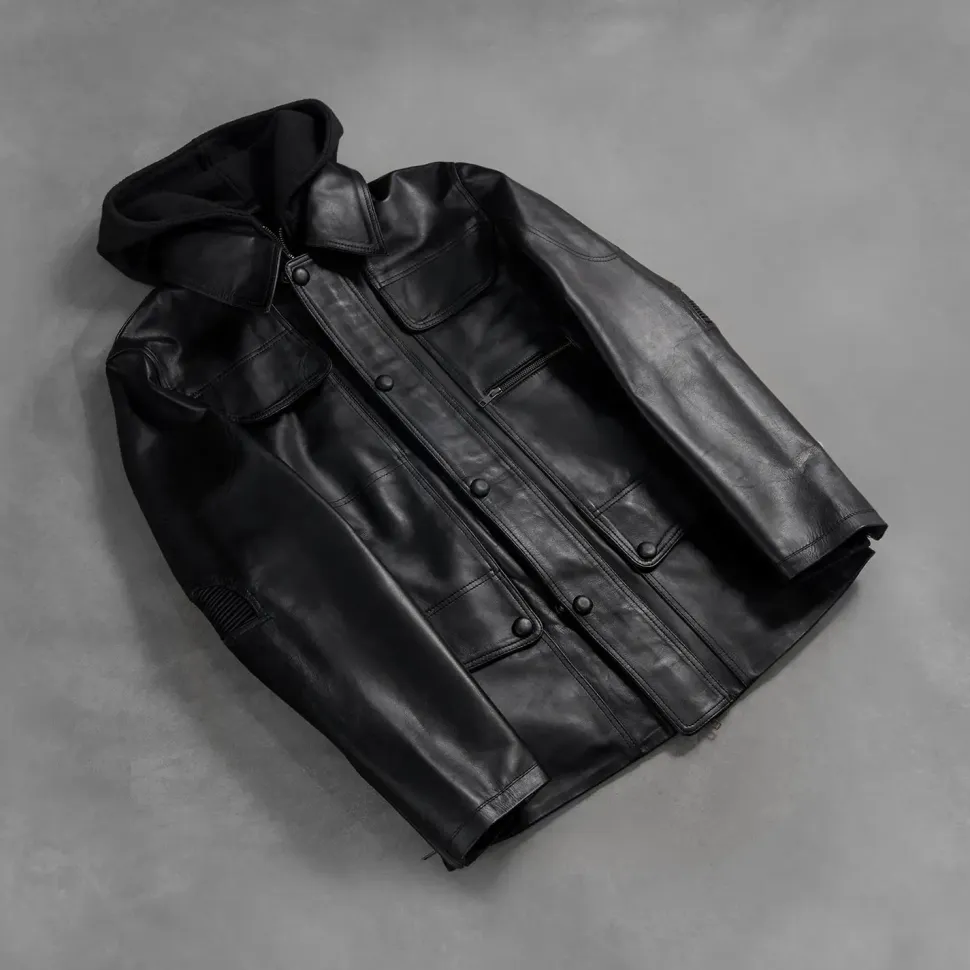 Moulder Hooded Black Leather Jacket