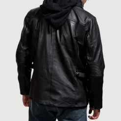 Moulder Hooded Black Leather Jacket