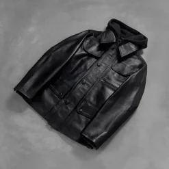 Moulder Hooded Black Leather Jacket