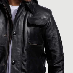 Moulder Hooded Black Leather Jacket
