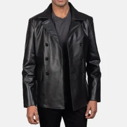 Mr. Bailey Black Leather Naval Peacoat