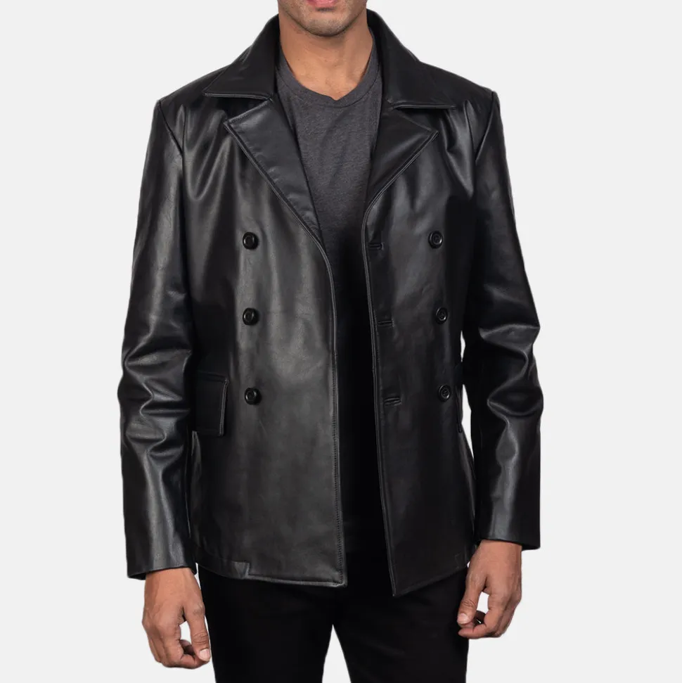 Mr. Bailey Black Leather Naval Peacoat
