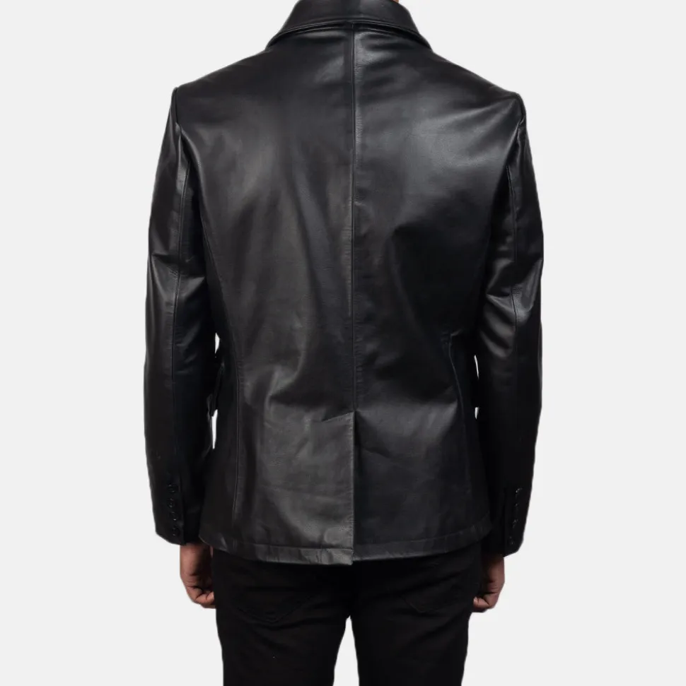 Mr. Bailey Black Leather Naval Peacoat