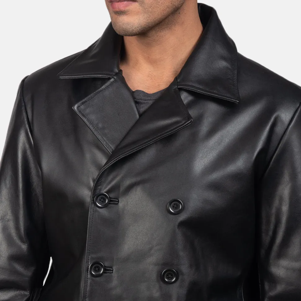 Mr. Bailey Black Leather Naval Peacoat