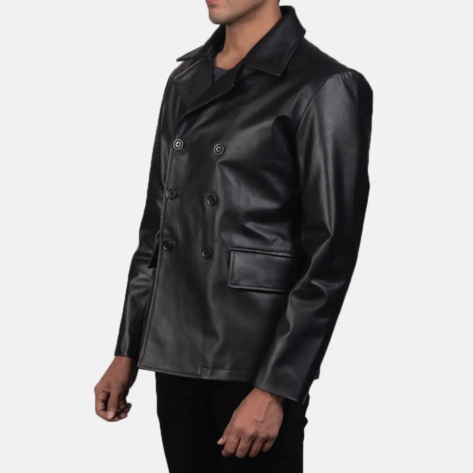 Mr. Bailey Black Leather Naval Peacoat