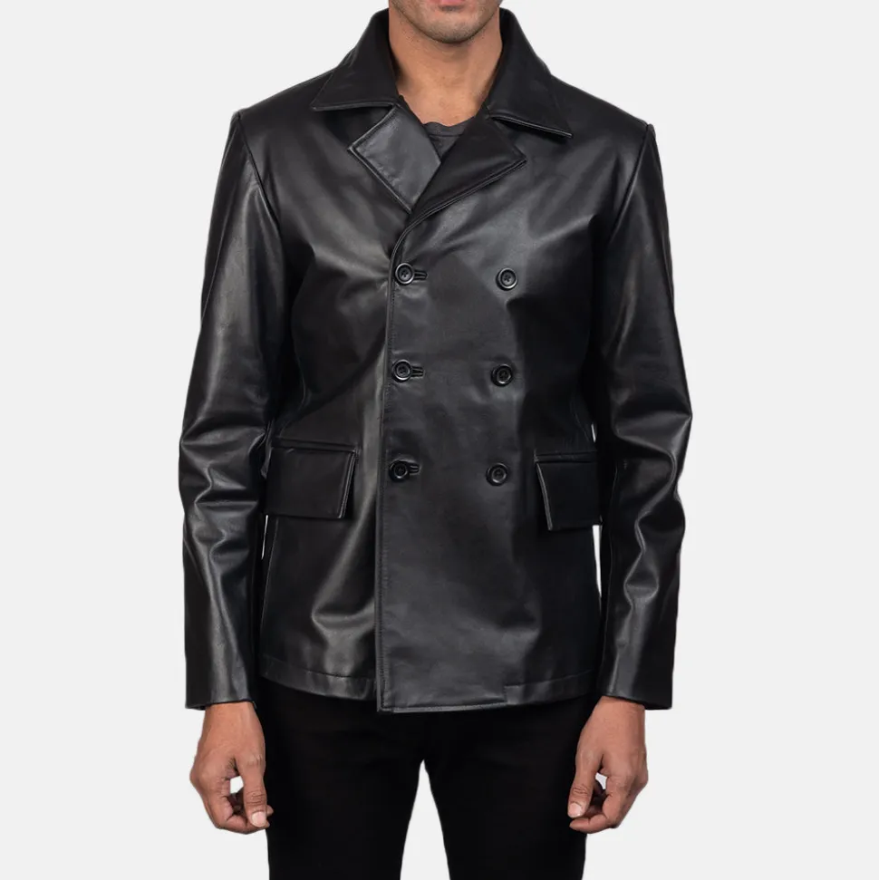 Mr. Bailey Black Leather Naval Peacoat