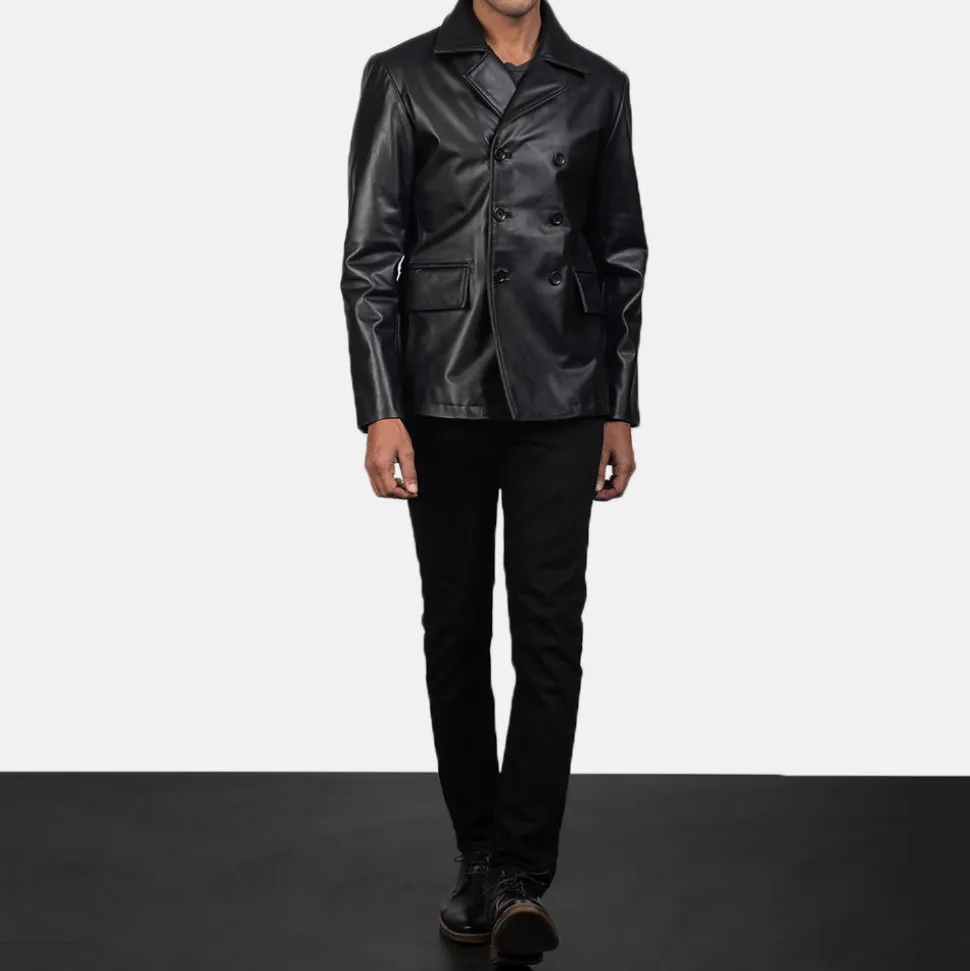 Mr. Bailey Black Leather Naval Peacoat