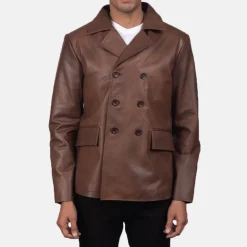 Mr. Bailey Brown Leather Naval Peacoat