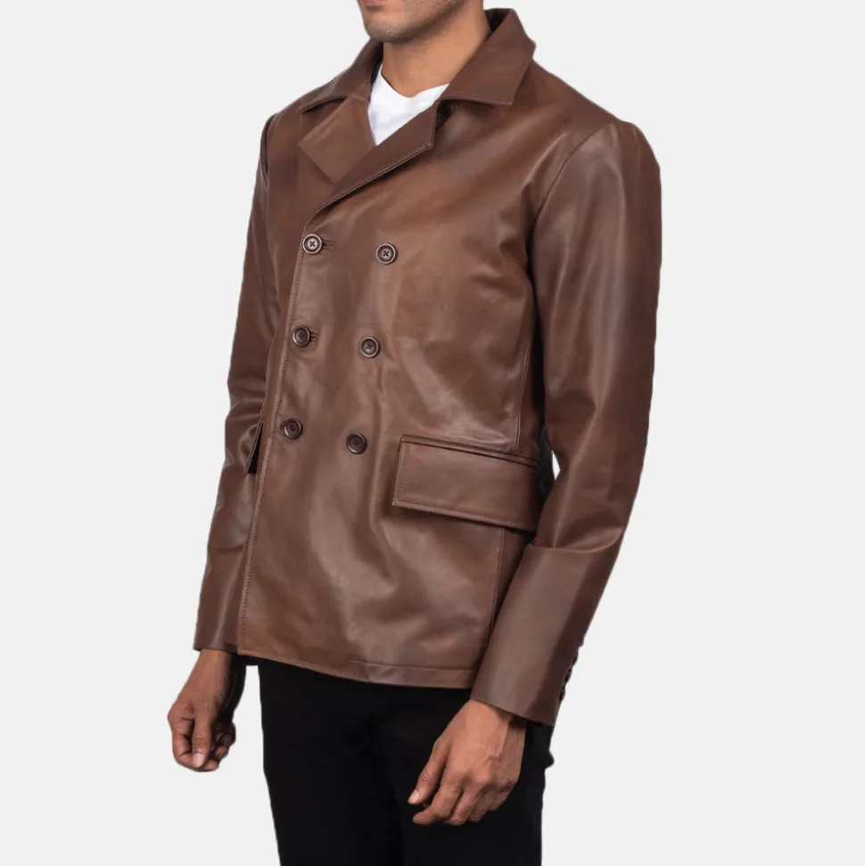 Mr. Bailey Brown Leather Naval Peacoat