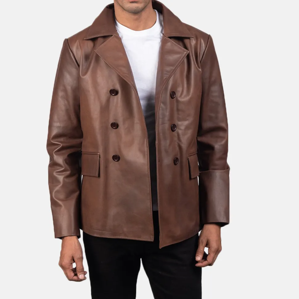 Mr. Bailey Brown Leather Naval Peacoat