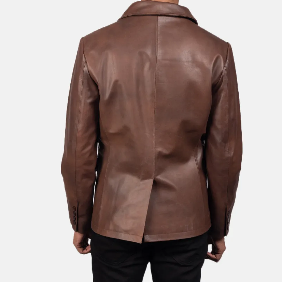 Mr. Bailey Brown Leather Naval Peacoat