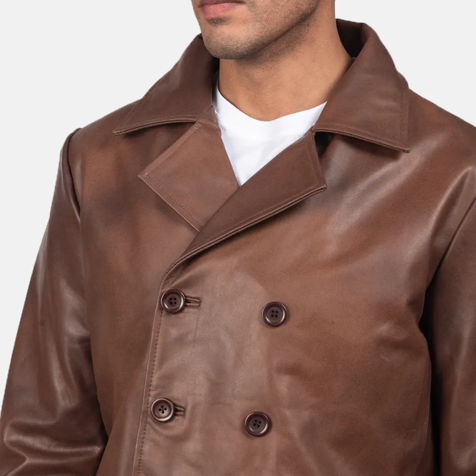 Mr. Bailey Brown Leather Naval Peacoat