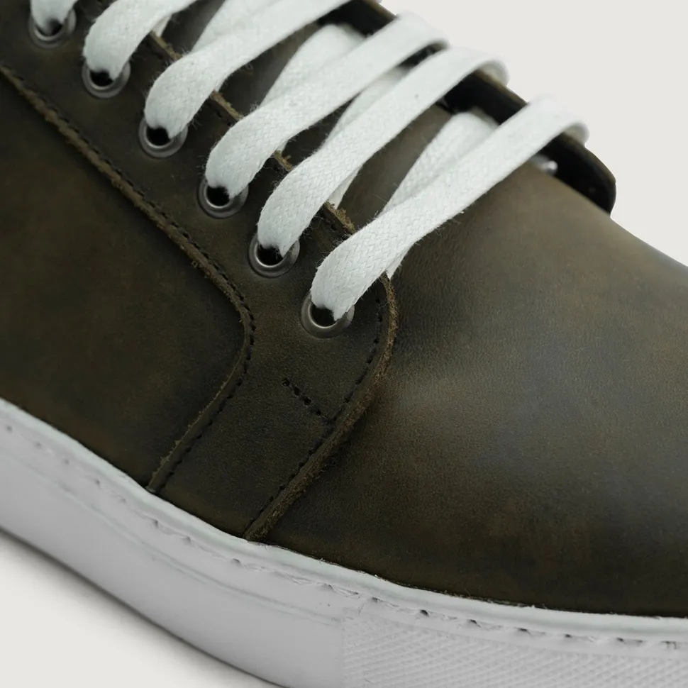 Murphy Low Top Olive Pullup Leather Sneakers