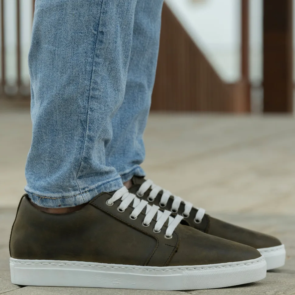 Murphy Low Top Olive Pullup Leather Sneakers