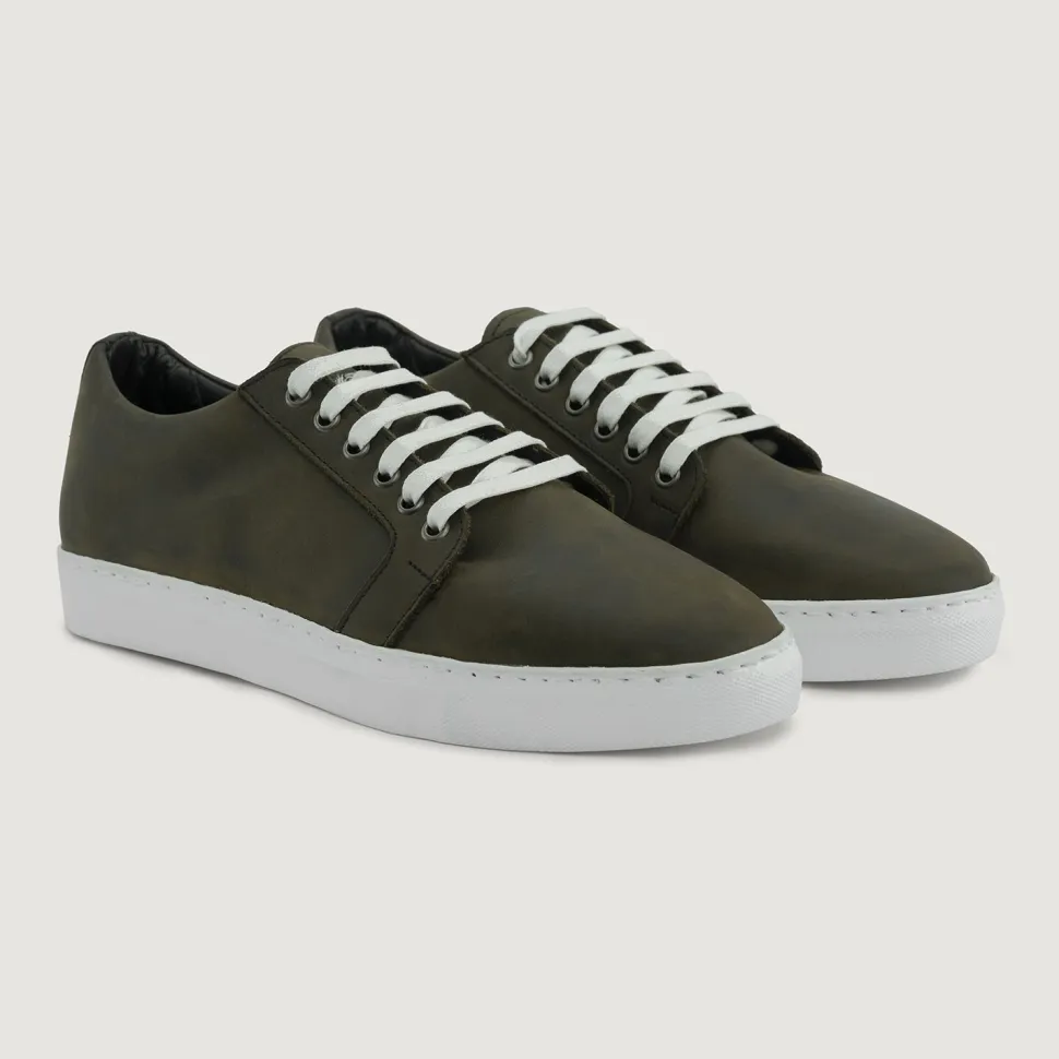 Murphy Low Top Olive Pullup Leather Sneakers