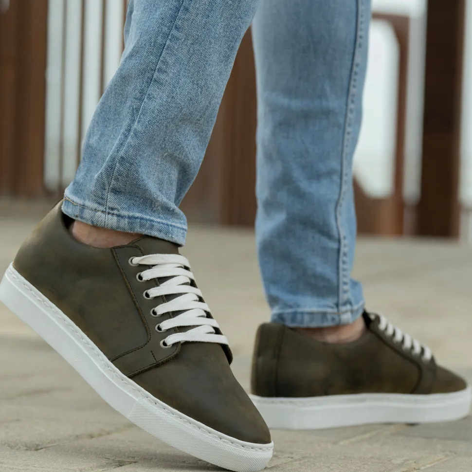 Murphy Low Top Olive Pullup Leather Sneakers
