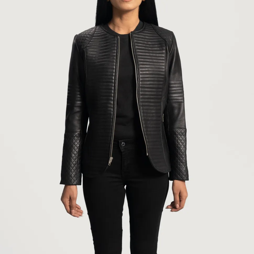 Nexi Quilted Black Leather Jacket