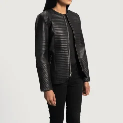Nexi Quilted Black Leather Jacket