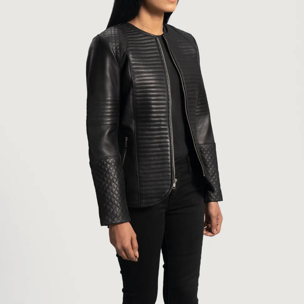 Nexi Quilted Black Leather Jacket