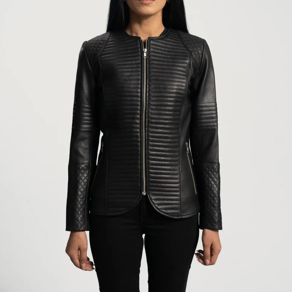 Nexi Quilted Black Leather Jacket