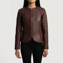 Nexi Quilted Maroon Leather Jacket