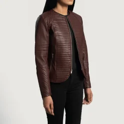 Nexi Quilted Maroon Leather Jacket