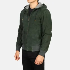 Nintenzo Green Hooded Suede Bomber Jacket