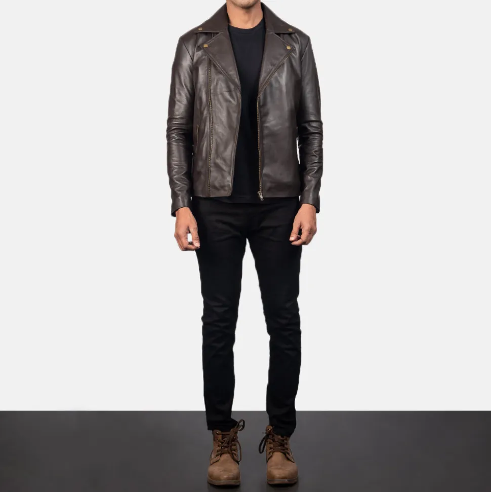 Noah Brown Leather Biker Jacket