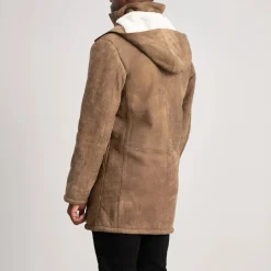 Nolan Distressed Brown Leather Duffle Coat