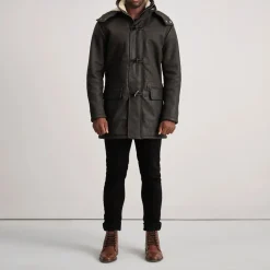 Nolan Tumbled Brown Leather Duffle Coat