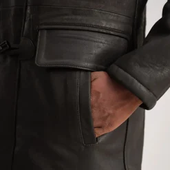 Nolan Tumbled Brown Leather Duffle Coat