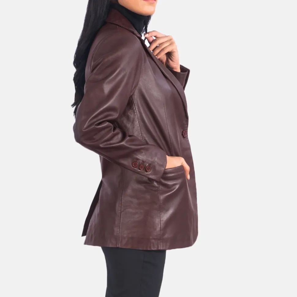 Norma Maroon Leather Blazer