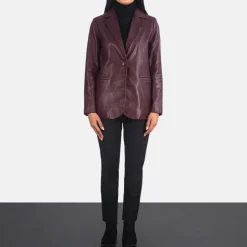Norma Maroon Leather Blazer
