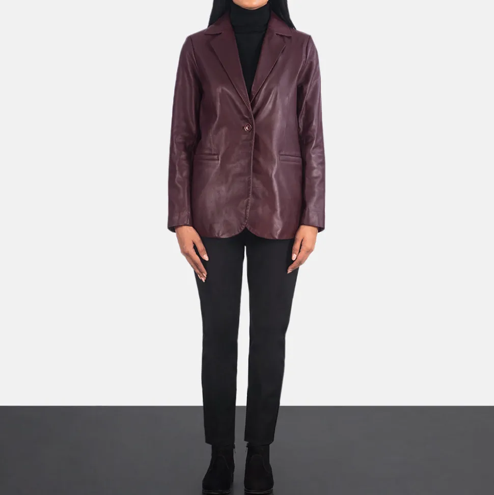 Norma Maroon Leather Blazer
