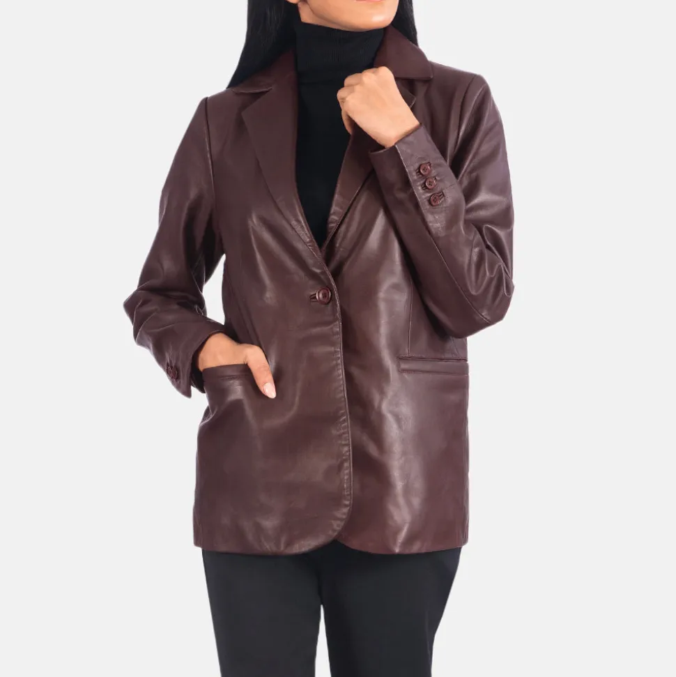 Norma Maroon Leather Blazer