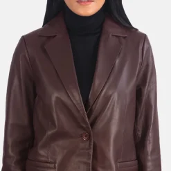 Norma Maroon Leather Blazer