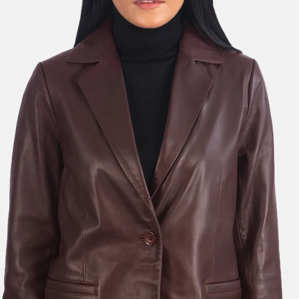 Norma Maroon Leather Blazer