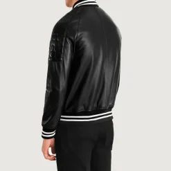 Pascal Black Leather Varsity Jacket