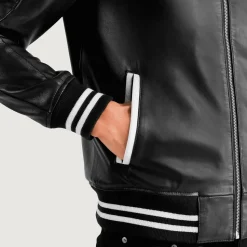 Pascal Black Leather Varsity Jacket