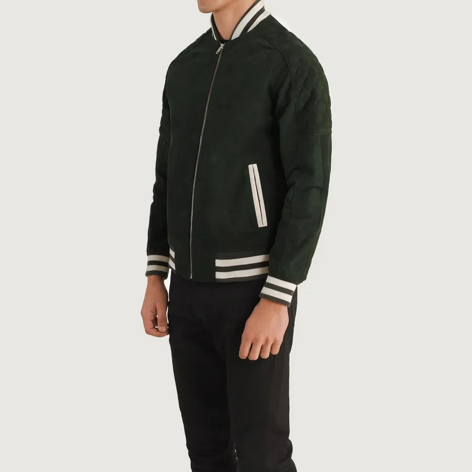 Pascal Green Suede Varsity Jacket