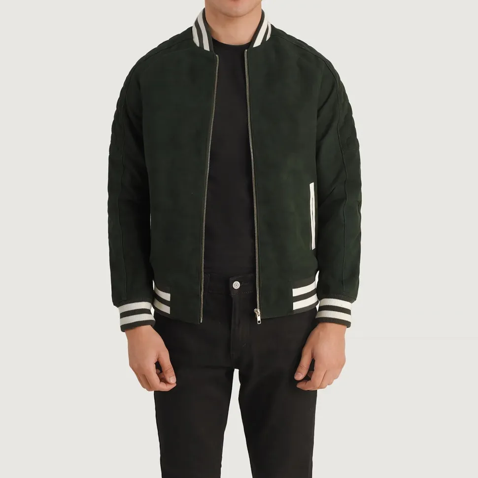 Pascal Green Suede Varsity Jacket