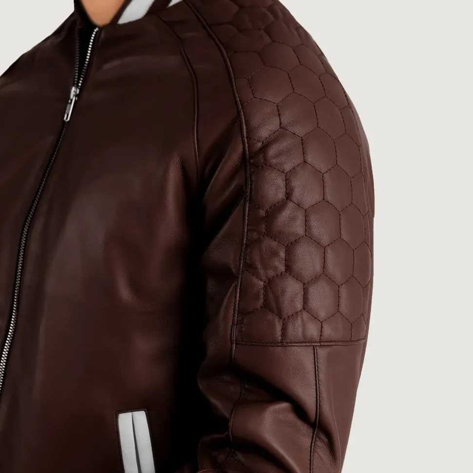 Pascal Maroon Leather Varsity Jacket