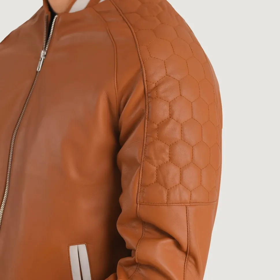Pascal Tan Brown Leather Varsity Jacket