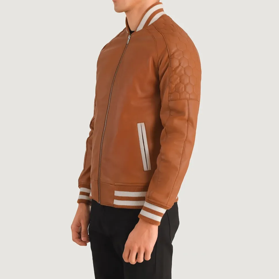 Pascal Tan Brown Leather Varsity Jacket